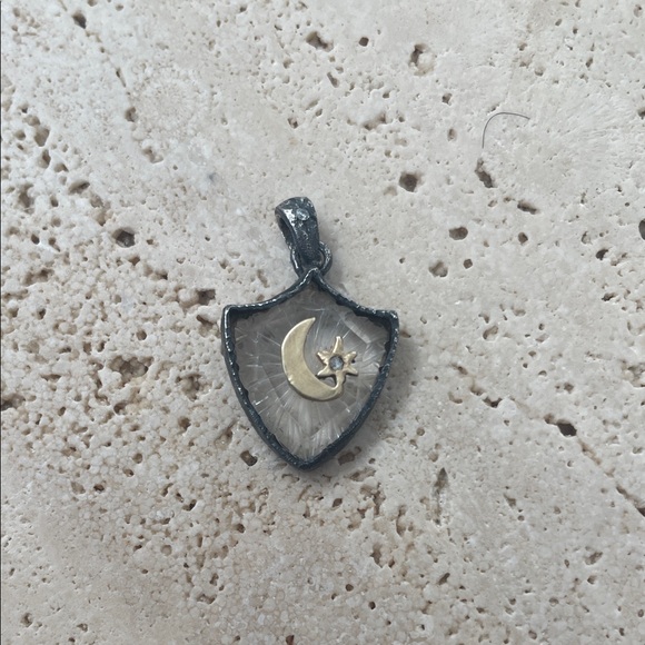liberty Jewelry - Acanthus Silver and Gold Crescent Moon Pendant